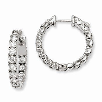 Sterling Silver Rhodium-plated CZ In & Out Hinged Hoop Earrings