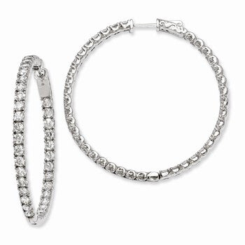 Sterling Silver Rhodium-plated CZ In & Out Hinged Hoop Earrings