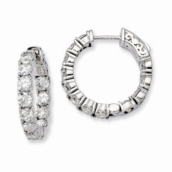 Sterling Silver Rhodium-plated CZ In & Out Hinged Hoop Earrings