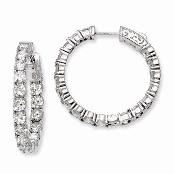 Sterling Silver Rhodium-plated CZ In & Out Hinged Hoop Earrings
