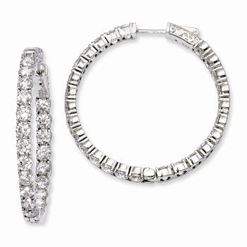 Sterling Silver Rhodium-plated CZ In & Out Hinged Hoop Earrings