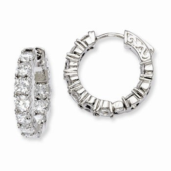 Sterling Silver Rhodium-plated CZ In & Out Hinged Hoop Earrings