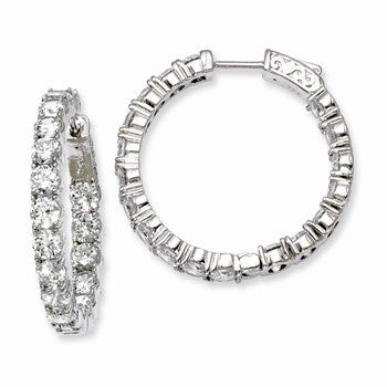 Sterling Silver Rhodium-plated CZ In & Out Hinged Hoop Earrings