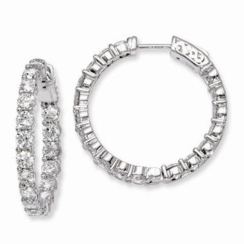 Sterling Silver Rhodium-plated CZ In & Out Hinged Hoop Earrings