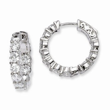 Sterling Silver Rhodium-plated CZ In & Out Hinged Hoop Earrings
