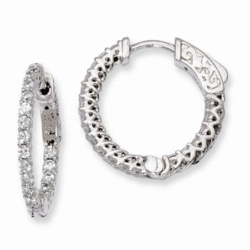Sterling Silver Rhodium-plated CZ In & Out Hinged Hoop Earrings