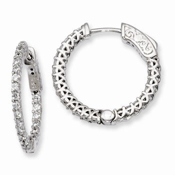 Sterling Silver Rhodium-plated CZ In & Out Hinged Hoop Earrings