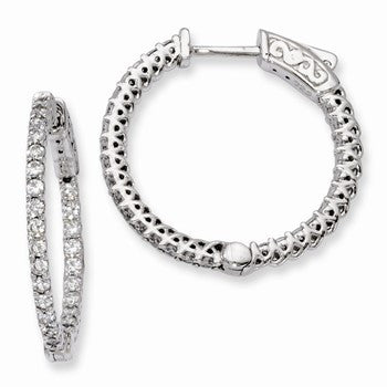 Sterling Silver Rhodium-plated CZ In & Out Hinged Hoop Earrings