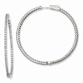 Sterling Silver Rhodium-plated CZ In & Out Hinged Hoop Earrings