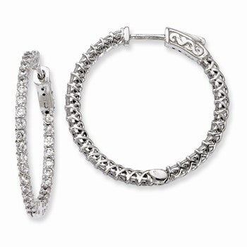 Sterling Silver Rhodium-plated CZ In & Out Hinged Hoop Earrings