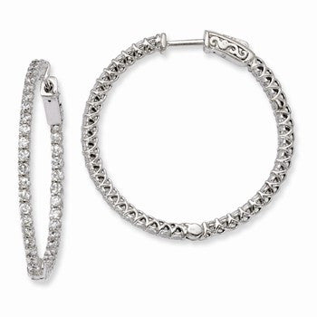 Sterling Silver Rhodium-plated CZ In & Out Hinged Hoop Earrings