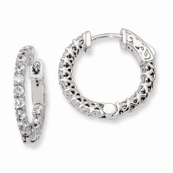 Sterling Silver Rhodium-plated CZ In & Out Hinged Hoop Earrings