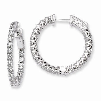 Sterling Silver Rhodium-plated CZ In & Out Hinged Hoop Earrings