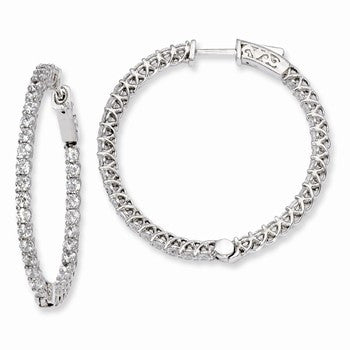 Sterling Silver Rhodium-plated CZ In & Out Hinged Hoop Earrings