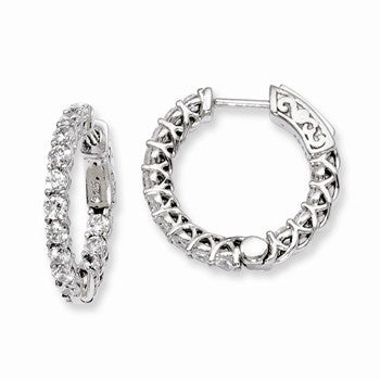 Sterling Silver Rhodium-plated CZ In & Out Hinged Hoop Earrings