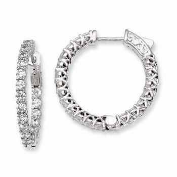 Sterling Silver Rhodium-plated CZ In & Out Hinged Hoop Earrings