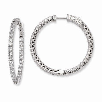 Sterling Silver Rhodium-plated CZ In & Out Hinged Hoop Earrings