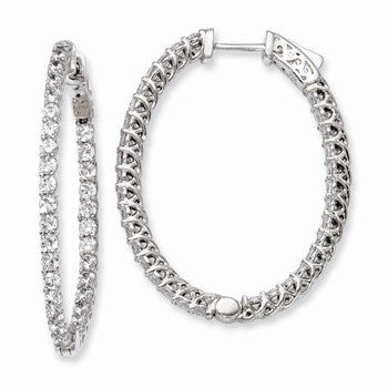 Sterling Silver Rhodium-plated CZ Hinged Oval Hoop Earrings