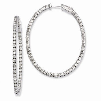 Sterling Silver Rhodium-plated CZ Hinged Oval Hoop Earrings