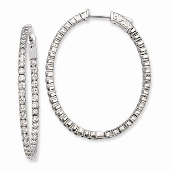 Sterling Silver Rhodium-plated CZ Hinged Oval Hoop Earrings