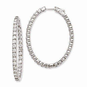 Sterling Silver Rhodium-plated CZ Hinged Oval Hoop Earrings