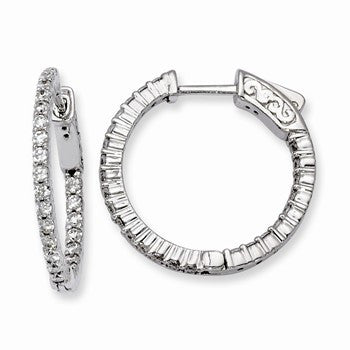 Sterling Silver Rhodium-plated CZ In & Out Hinged Hoop Earrings