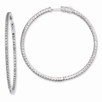 Sterling Silver Rhodium-plated CZ In & Out Hinged Hoop Earrings