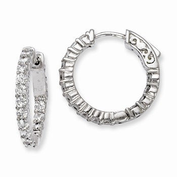 Sterling Silver Rhodium-plated CZ 30 Stone In & Out Hoop Earrings