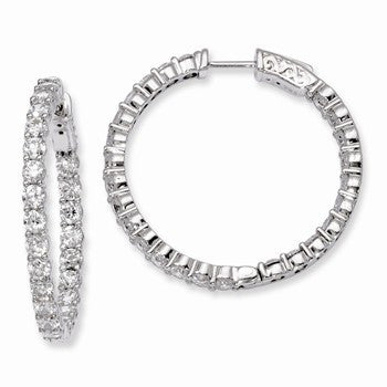 Sterling Silver Rhodium-plated CZ In & Out Hinged Hoop Earrings