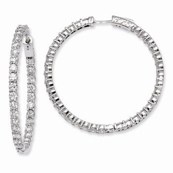 Sterling Silver Rhodium-plated CZ In & Out Hinged Hoop Earrings