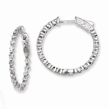 Sterling Silver Rhodium-plated CZ In & Out Hinged Hoop Earrings