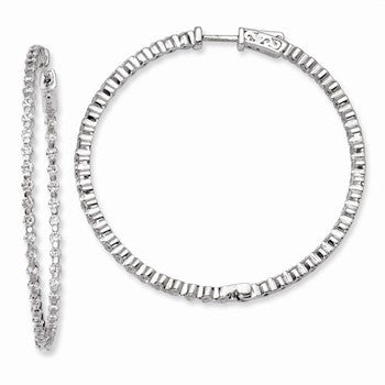 Sterling Silver Rhodium-plated CZ In & Out Hinged Hoop Earrings