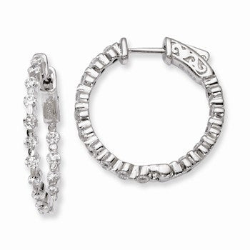 Sterling Silver Rhodium-plated CZ In & Out Hinged Hoop Earrings