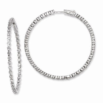Sterling Silver Rhodium-plated CZ In & Out Hinged Hoop Earrings