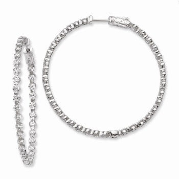 Sterling Silver Rhodium-plated CZ In & Out Hinged Hoop Earrings