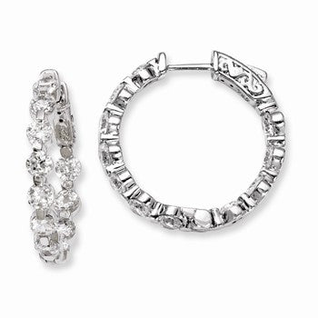 Sterling Silver Rhodium-plated CZ In & Out Hinged Hoop Earrings