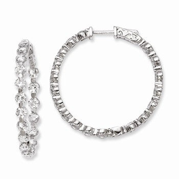Sterling Silver Rhodium-plated CZ In & Out Hinged Hoop Earrings
