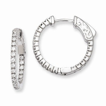 Sterling Silver Rhodium-plated CZ In & Out Hinged Hoop Earrings