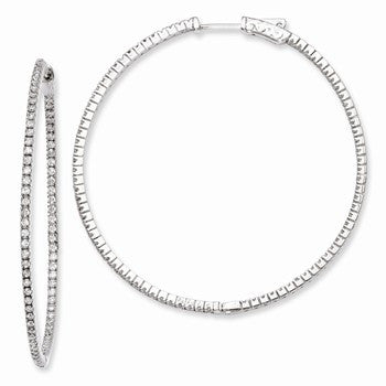 Sterling Silver Rhodium-plated CZ In & Out Hinged Hoop Earrings