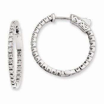 Sterling Silver Rhodium-plated CZ In & Out Hinged Hoop Earrings