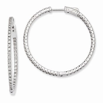 Sterling Silver Rhodium-plated CZ In & Out Hinged Hoop Earrings