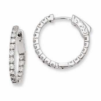 Sterling Silver Rhodium-plated CZ In & Out Hinged Hoop Earrings