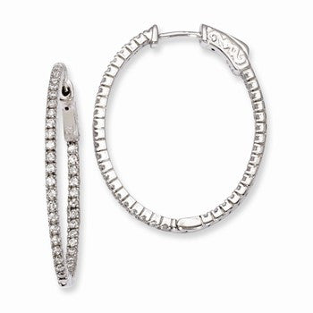 Sterling Silver Rhodium-plated CZ Hinged Oval Hoop Earrings
