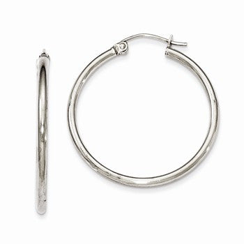 Sterling Silver Rhodium-plated 2mm Round Hoop Earrings