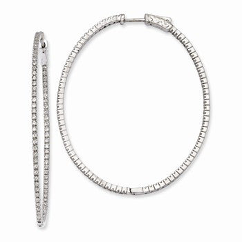 Sterling Silver Rhodium-plated CZ Hinged Oval Hoop Earrings