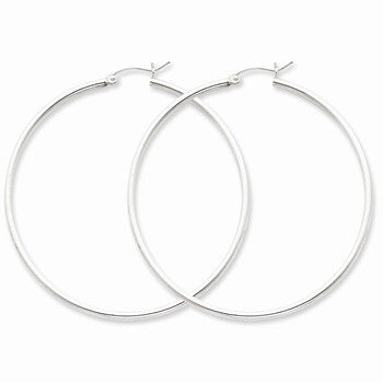 Sterling Silver Rhodium-plated 2mm Round Hoop Earrings