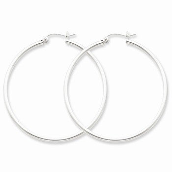 Sterling Silver Rhodium-plated 2mm Round Hoop Earrings