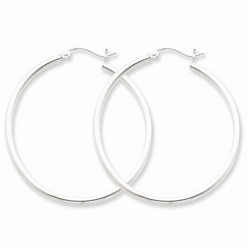 Sterling Silver Rhodium-plated 2mm Round Hoop Earrings