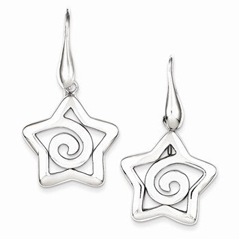 Sterling Silver Polished Star Dangle Post Earrings