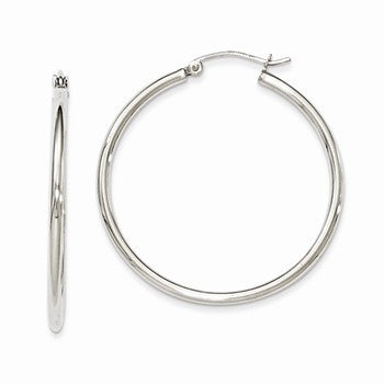 Sterling Silver Rhodium-plated 2mm Round Hoop Earrings